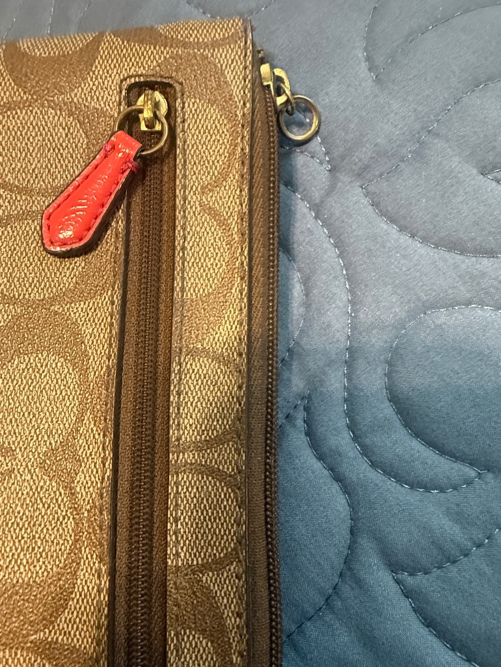 Coach Tan Signature Canvas Zip Wallet with Orange Trim - Picture 6 of 6